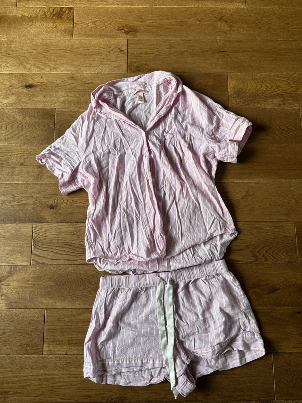 Victoria Secret Pink Striped Metallic Pajama Set Top Shorts Sz M Cotton Modal
